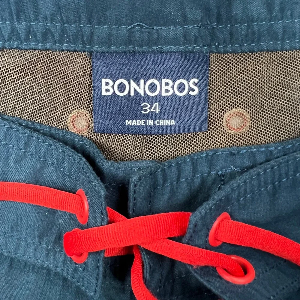 BONOBOS Board Shorts Swimwear Men 34 Navy Blue Solid Lace Up Beach Trunks Pool